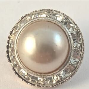 8 Vtge Rhinestone +Pearl Buttons 5/8"Silver Color Rim + Backs Shanks